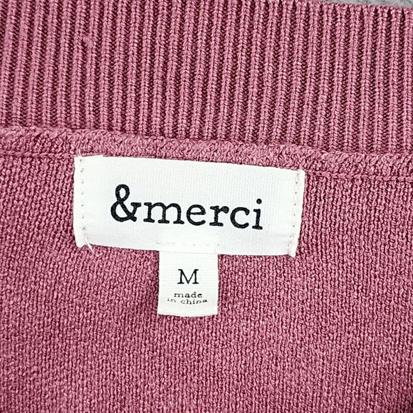 &Merci Womens Pink Knit Sweater Cable Sleeves Size M Slouchy 24CT - Picture 4 of 7